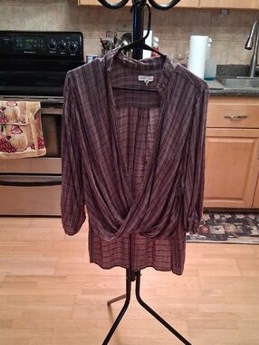 silence + noise Purple Striped Wrap-Front Blouse